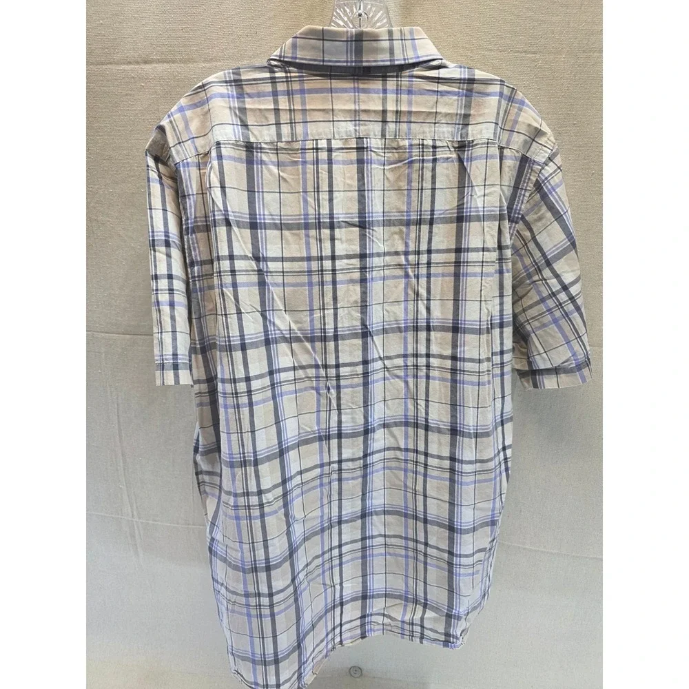 Cremieux Classics Mens XL Blue Tan Plaid Cotton Short‎ Sleeve Button Down Shirt